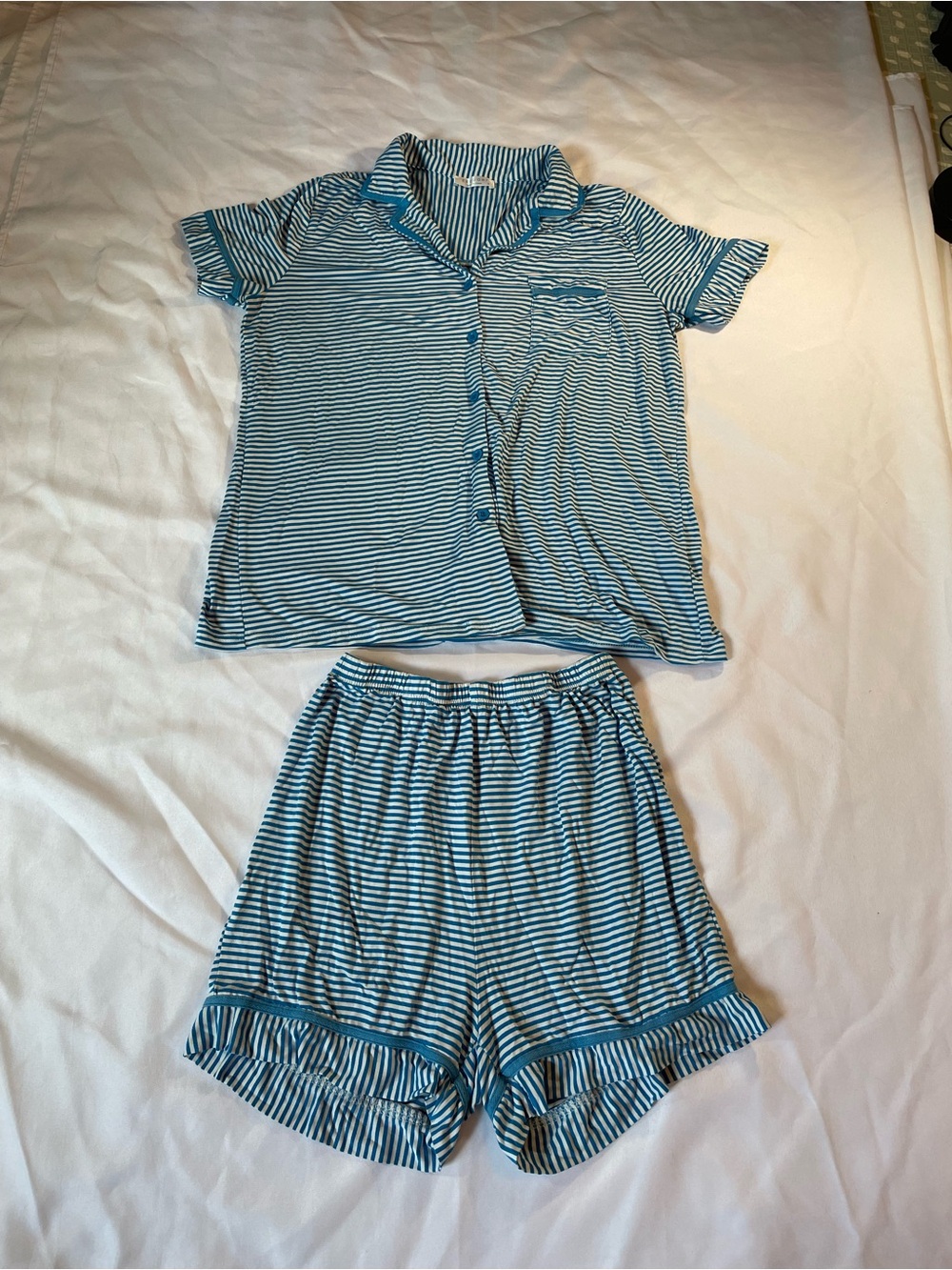 EKOUAER Women’s Striped Short Sleeve Pajama‎ Set in Light Blue and White, Size S